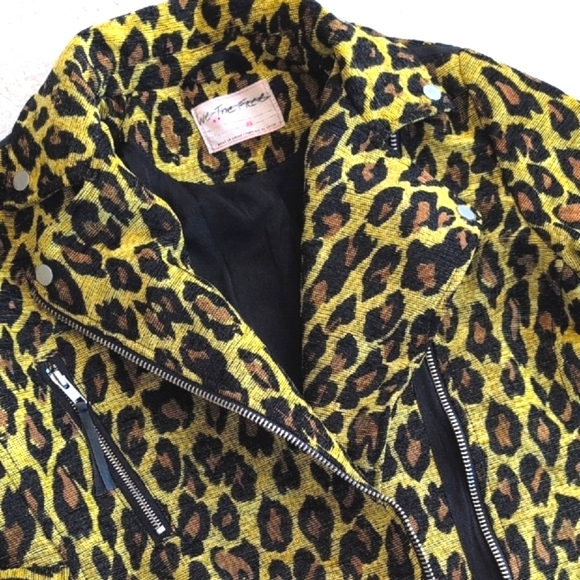 TODAY ONLY! Free People Femme Fatale Moto Style Jacket, Yellow Leopard Print, XS - Picture 4 of 16